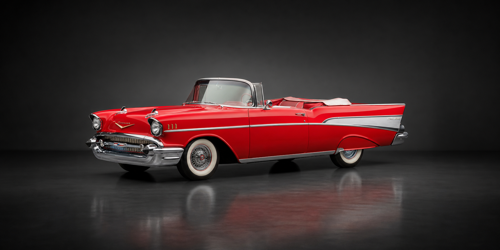 Classic red Cadillac convertible fully visible