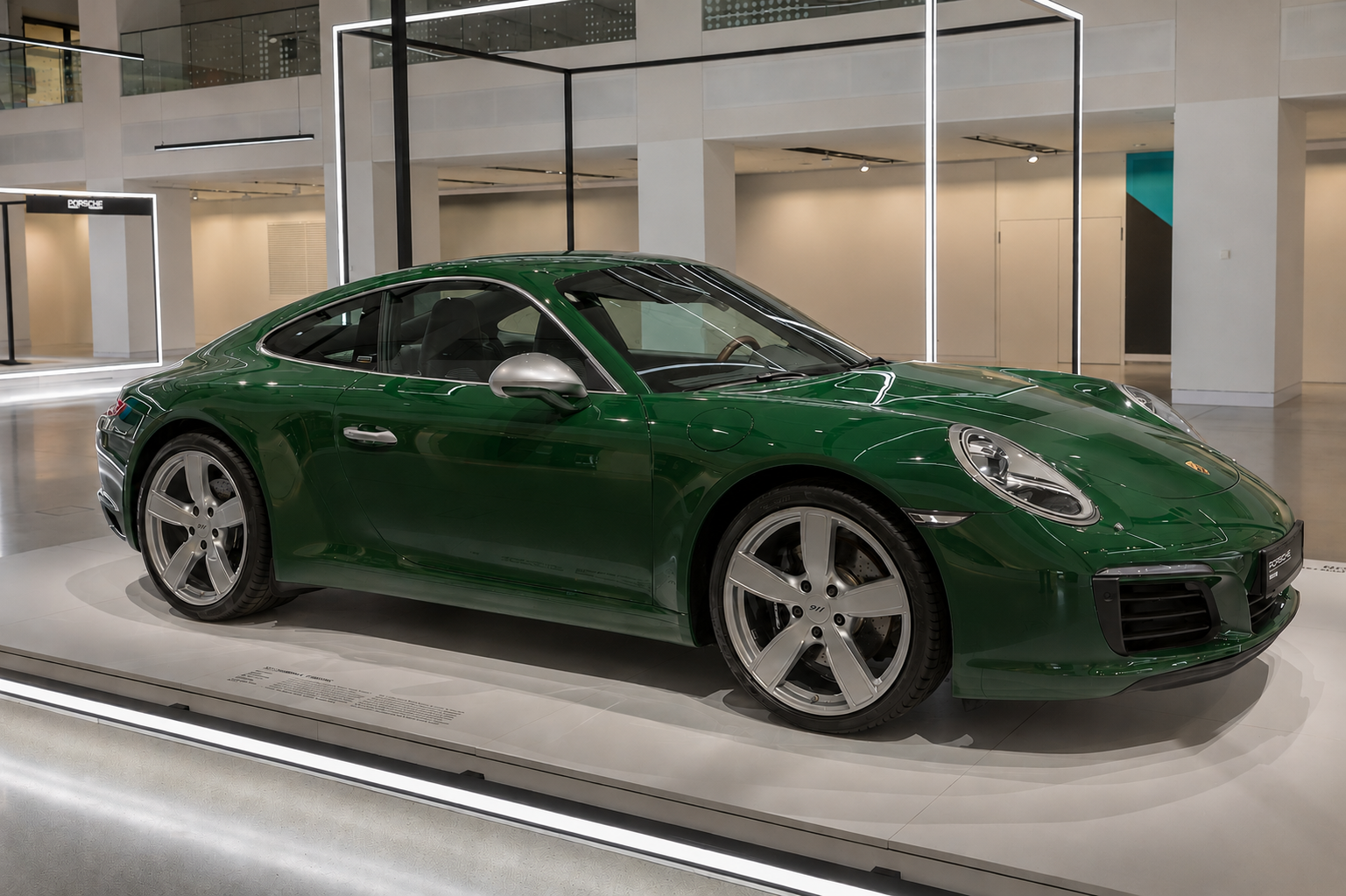 Green Porsche fully visible